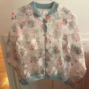 Free People | Embroidered lace satin Bomber jacket